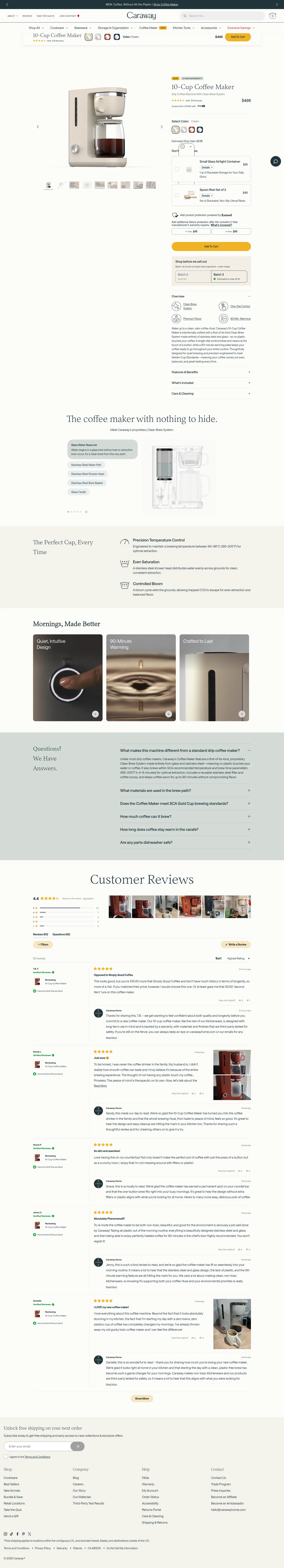 carawayhome.com/products/coffee-maker on desktop, full screenshot