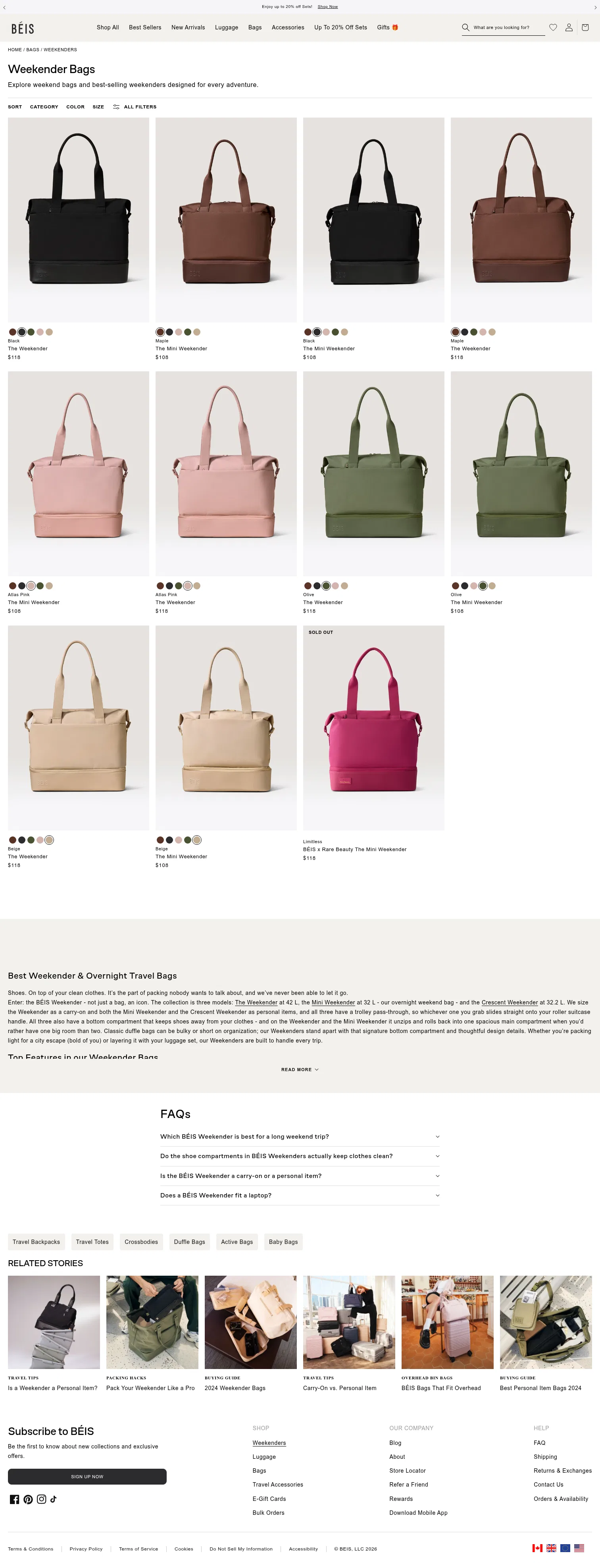 beistravel.com/collections/weekender on desktop, full screenshot