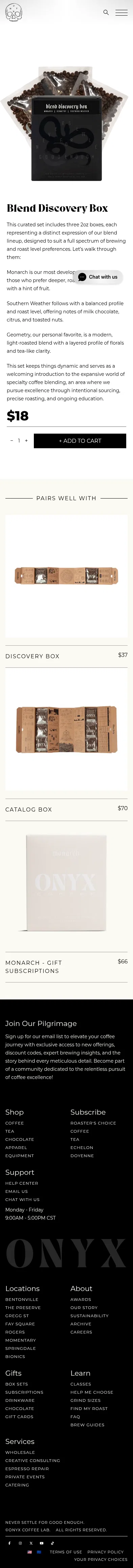 onyxcoffeelab.com/products/blend-discovery-box on mobile, full screenshot
