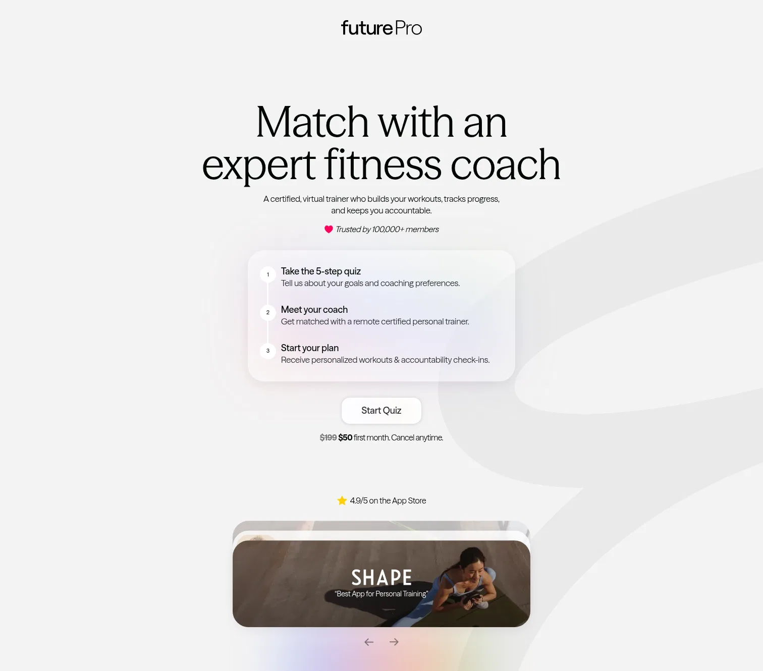 future.co/survey/intro on desktop, full screenshot