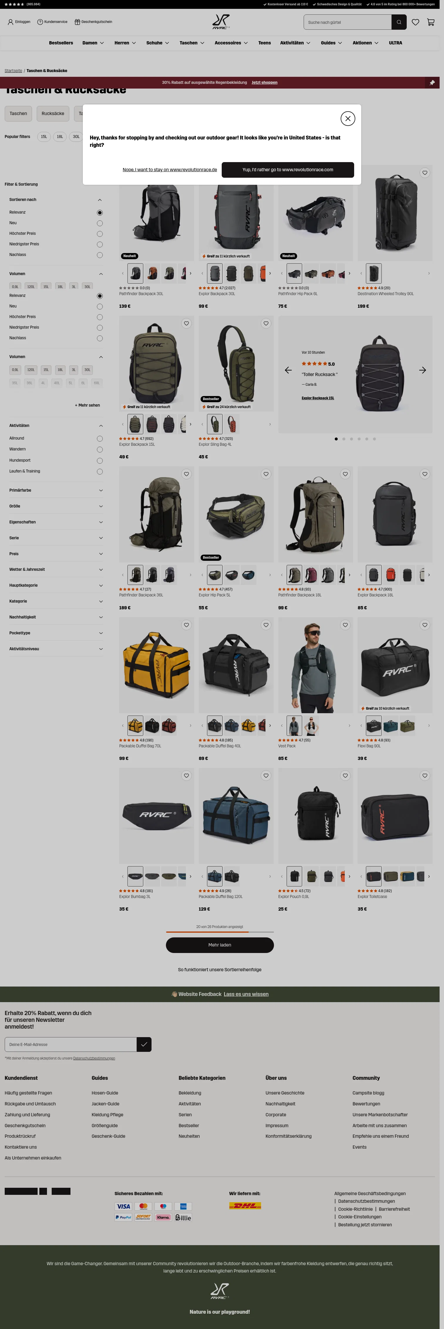 revolutionrace.de/taschen-rucksacke on desktop