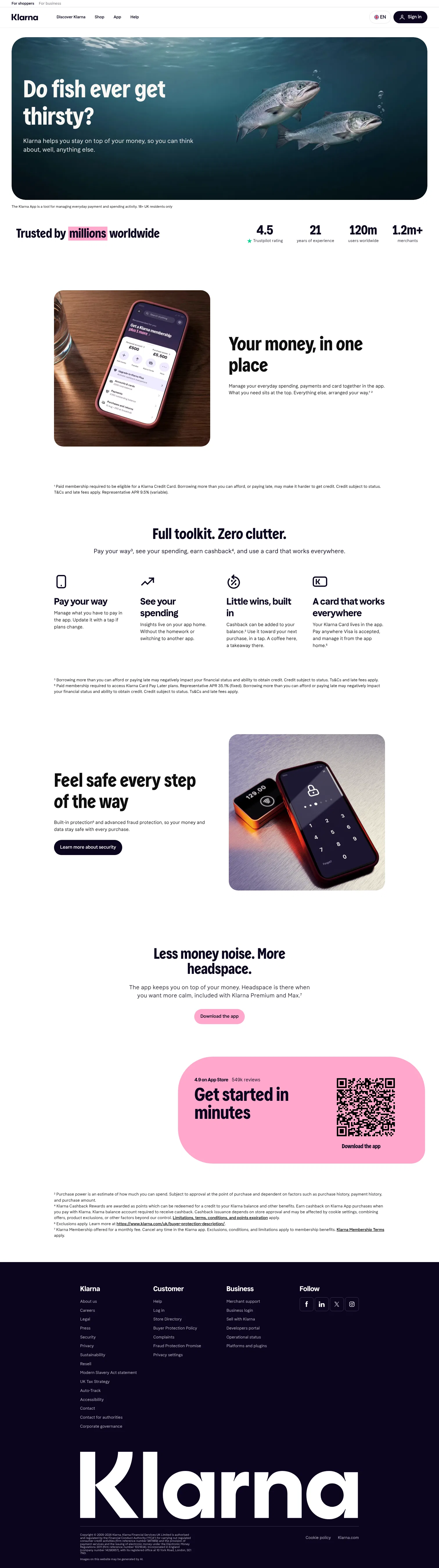 klarna.com/uk/campaign-app on desktop, full screenshot