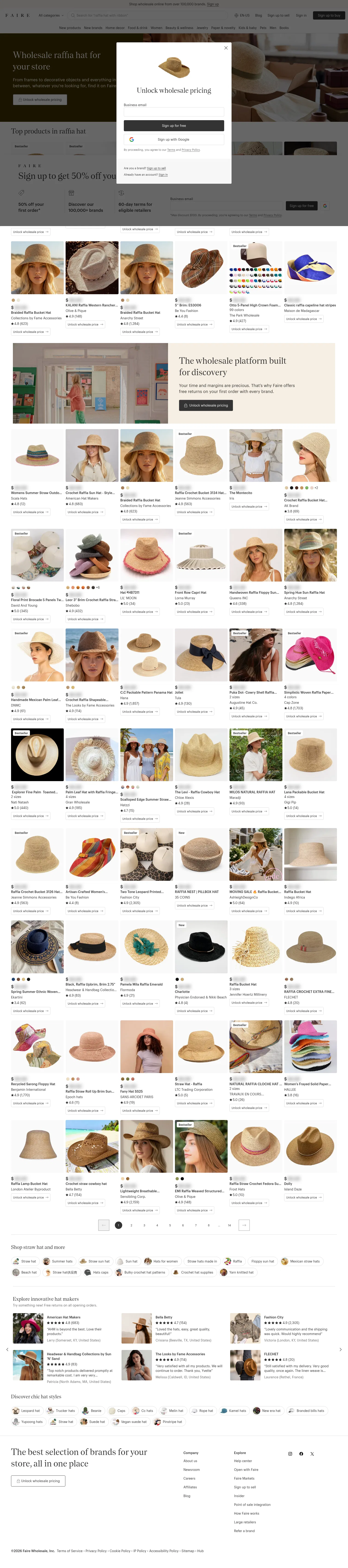 faire.com/discover/raffia-hat on desktop, full screenshot