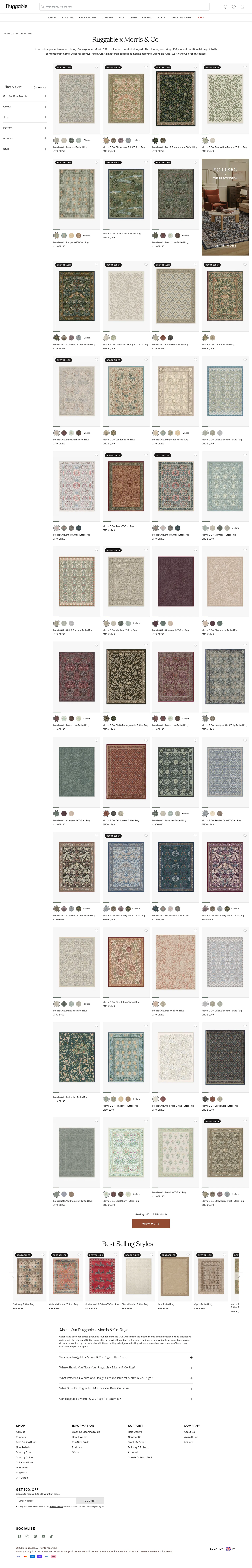 ruggable.co.uk/collections/morris-and-co on desktop, full screenshot