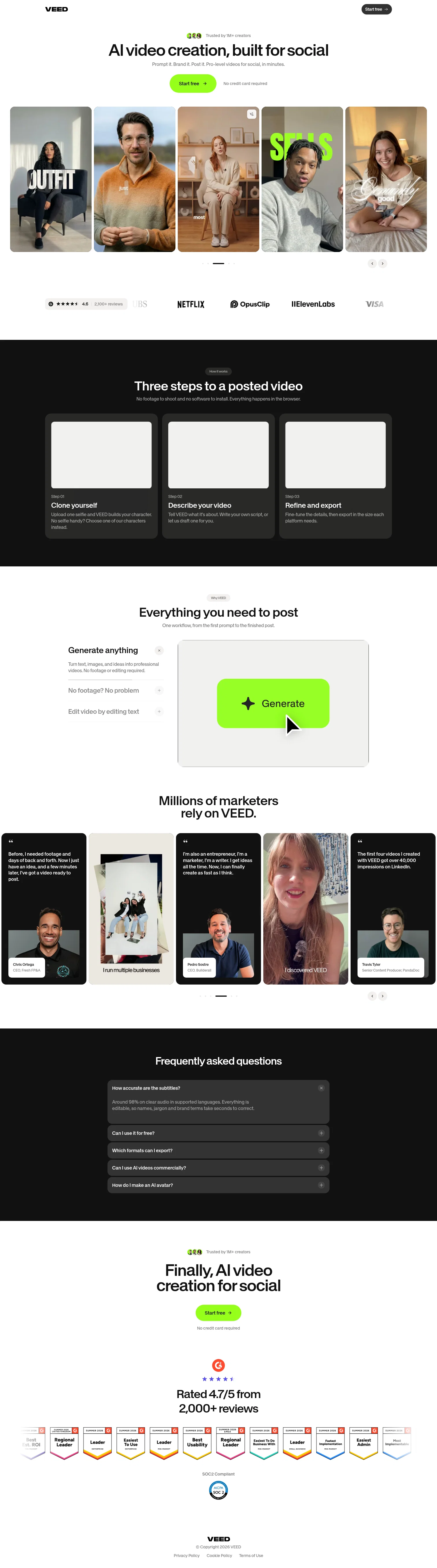 Veed landing page