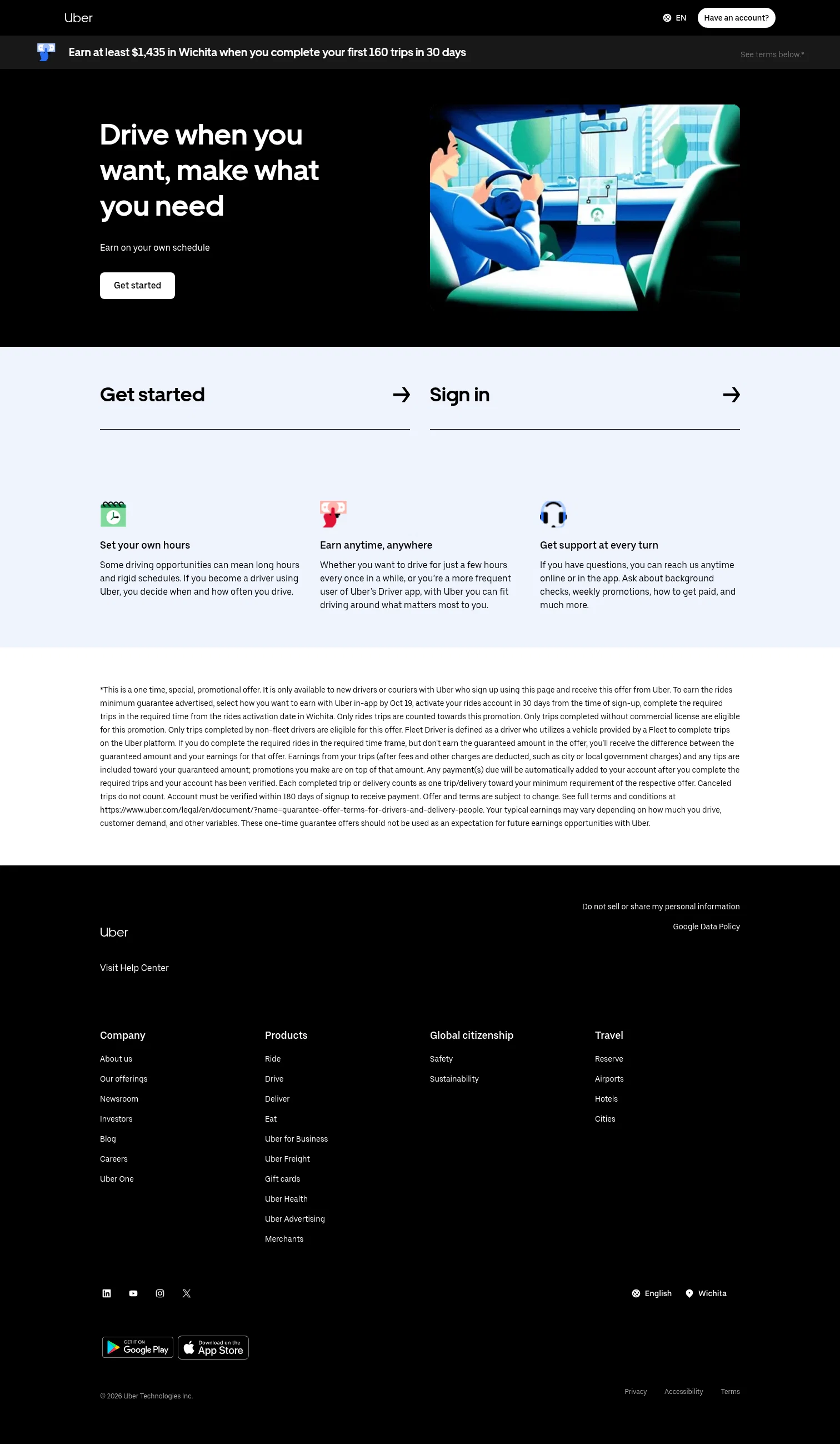 Uber landing page