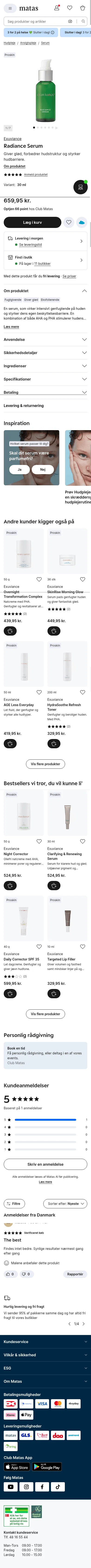 matas.dk/exuviance-radiance-serum-30-ml on mobile