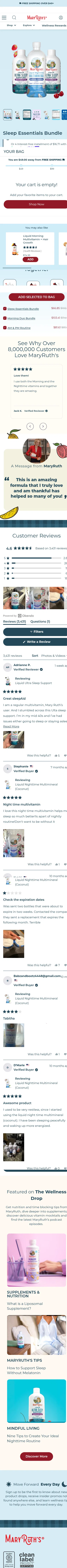 maryruthorganics.com/products/sleep-essentials-bundle on mobile, full screenshot