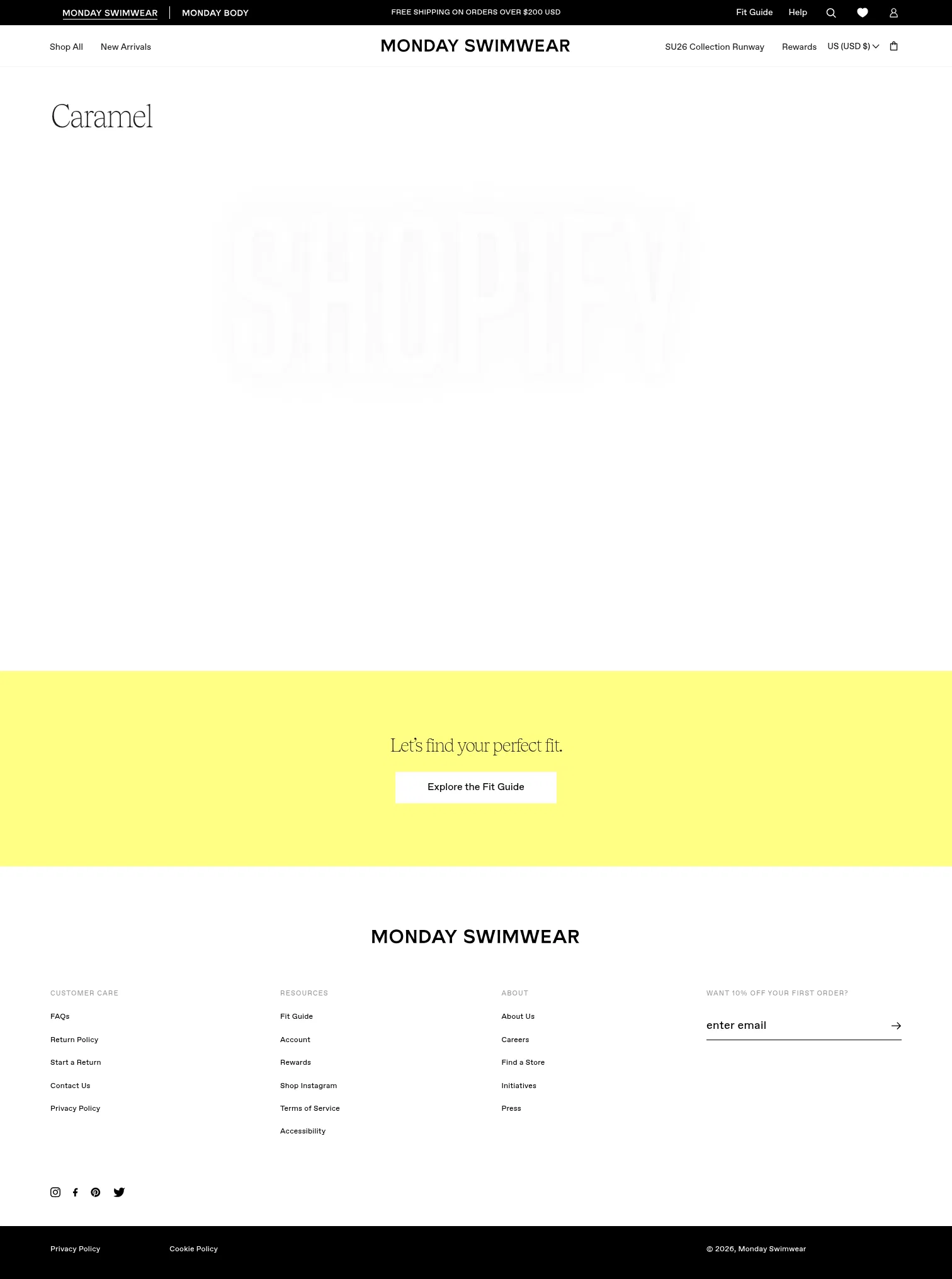 mondayswimwear.com/collections/caramel on desktop, full screenshot