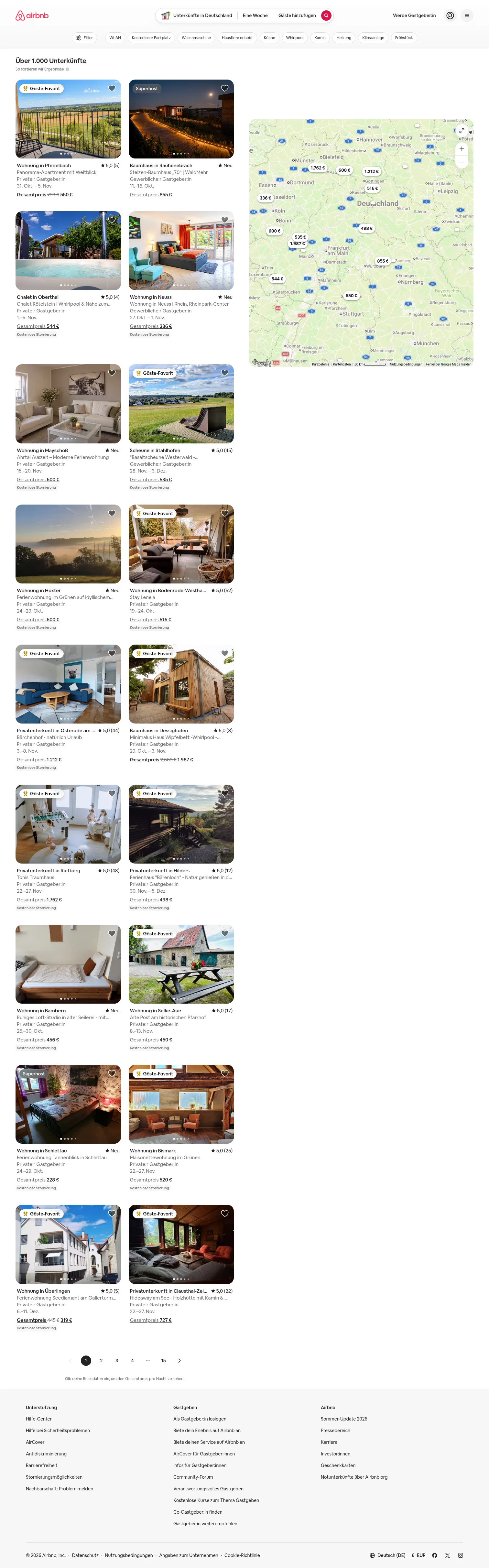 airbnb.de/s/Deutschland/homes on desktop
