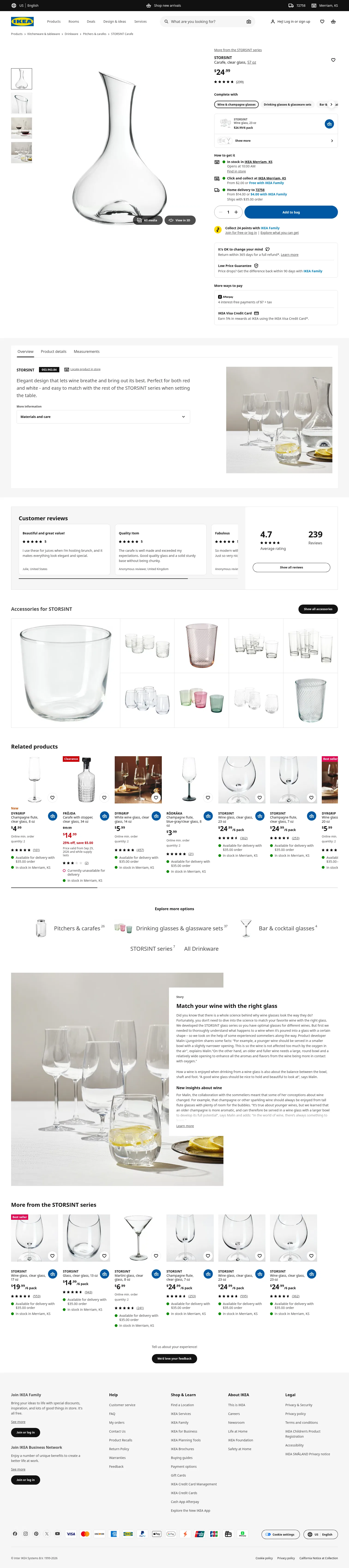 ikea.com/us/en/p/storsint-carafe-clear-glass-00396384 on desktop, full screenshot