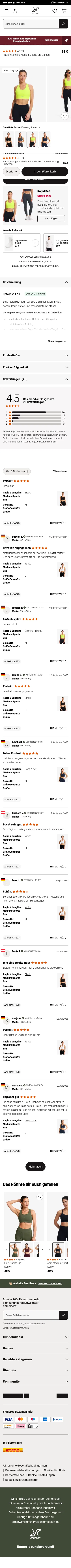 revolutionrace.de/damen/oberteile/sport-bh/rapid-v-longline-medium-sports-bra-women on mobile, full screenshot