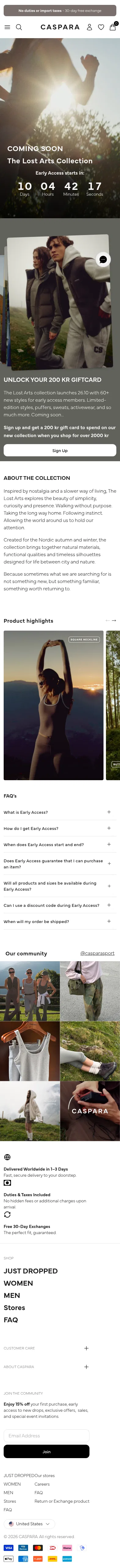 casparasports.com/pages/tease-new-drop-win-a-giftcard on mobile, full screenshot
