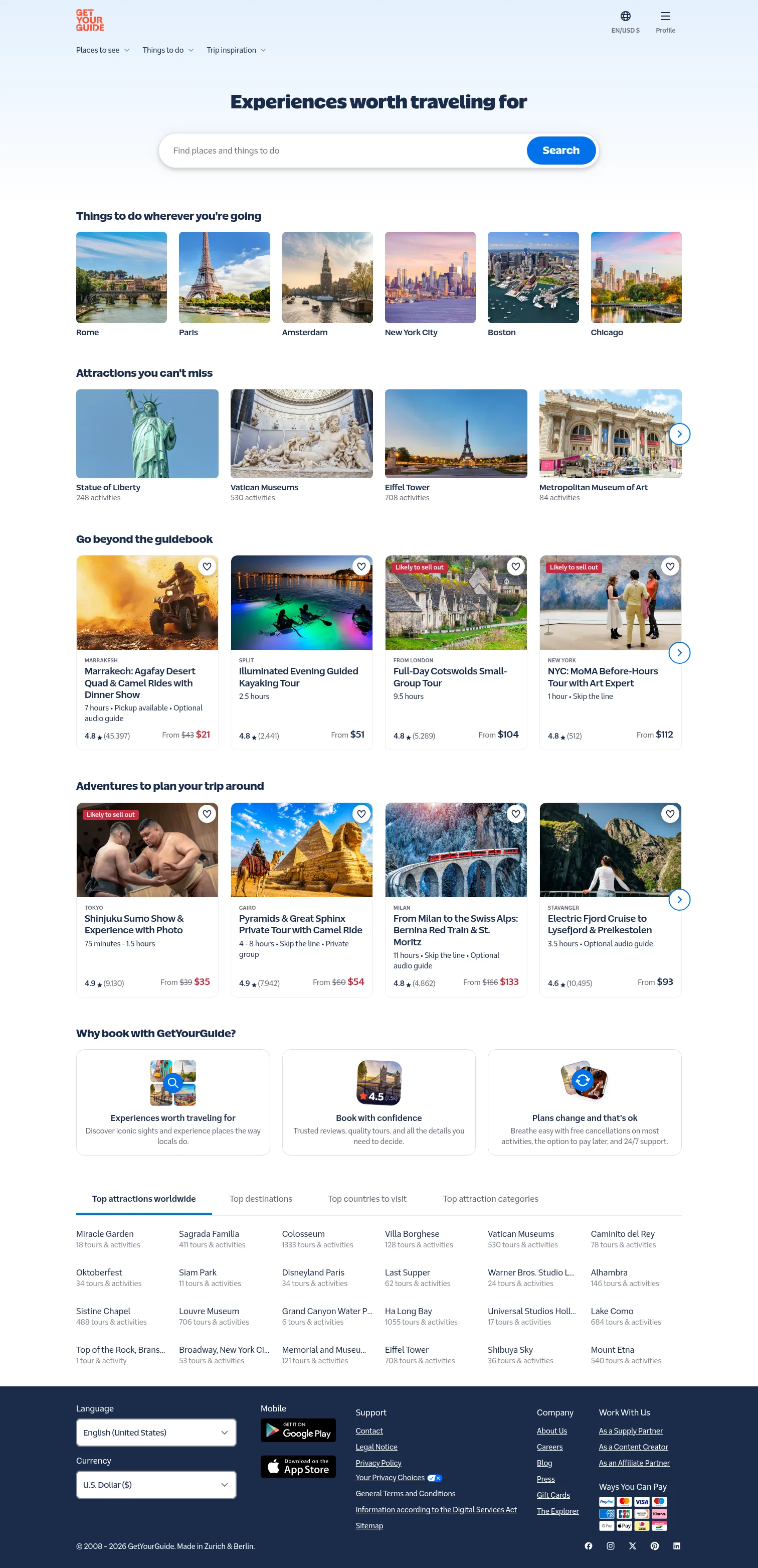 getyourguide.com on desktop, full screenshot