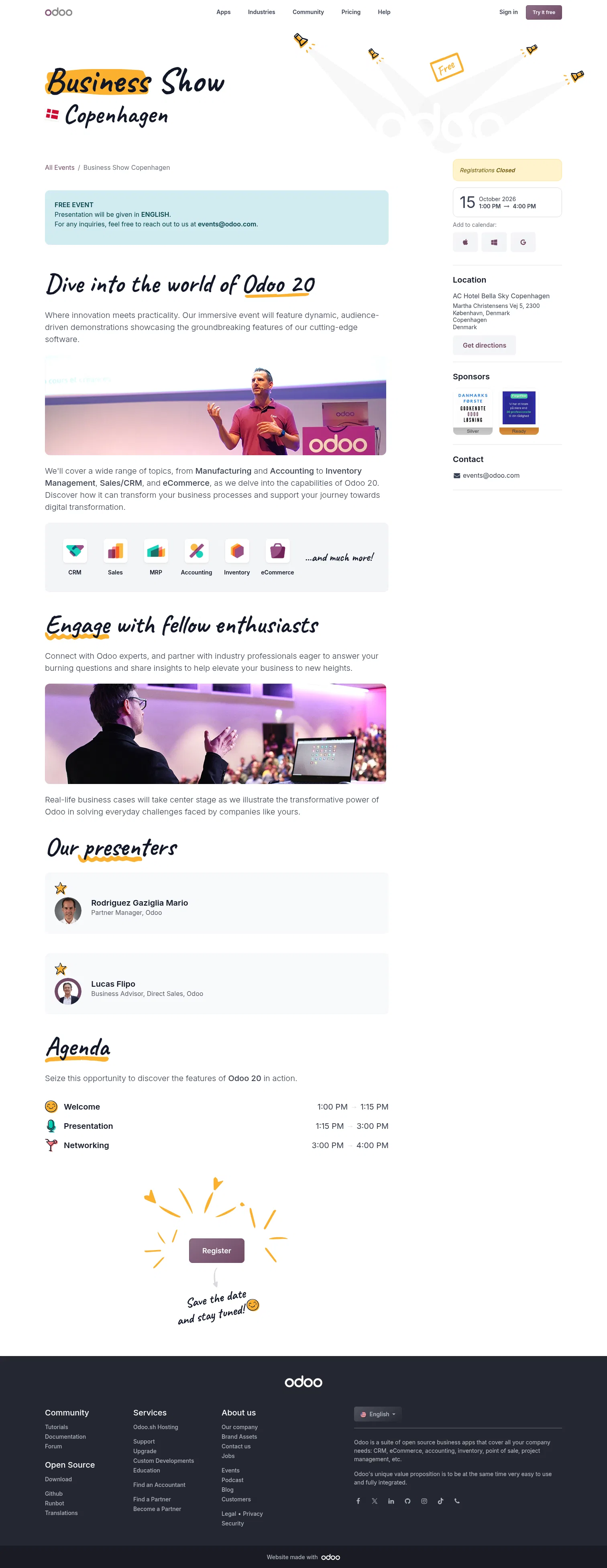 odoo.com/event/business-show-copenhagen-11482/register on desktop, full screenshot