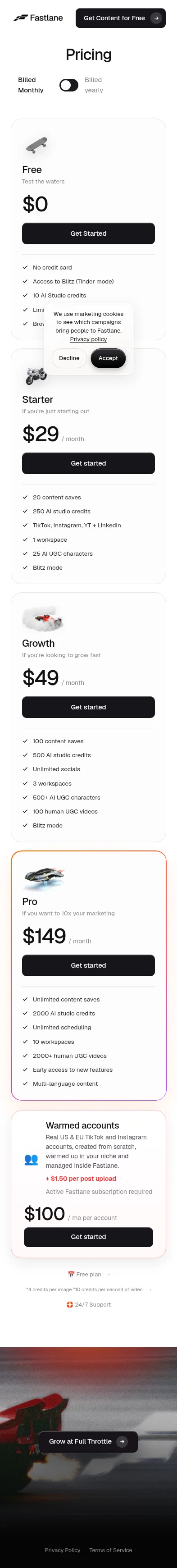 usefastlane.ai/lp/pricing on mobile
