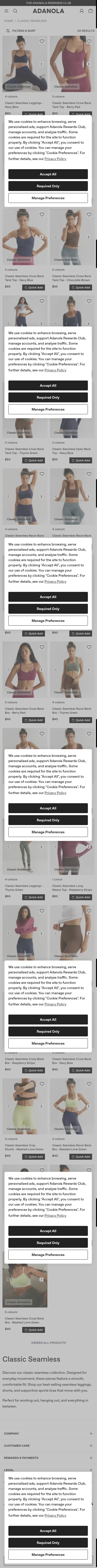 adanola.com/collections/classic-seamless on mobile, full screenshot