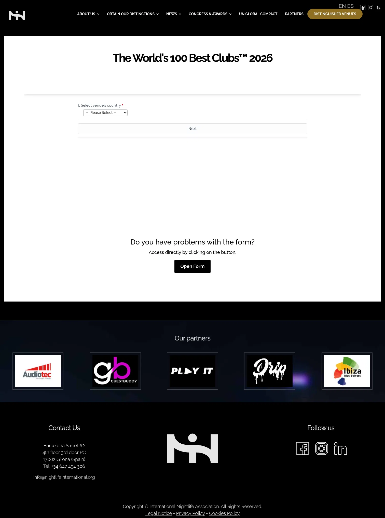 nightlifeinternational.org/en/the-world-s-100-best-clubs-2026 on desktop, full screenshot