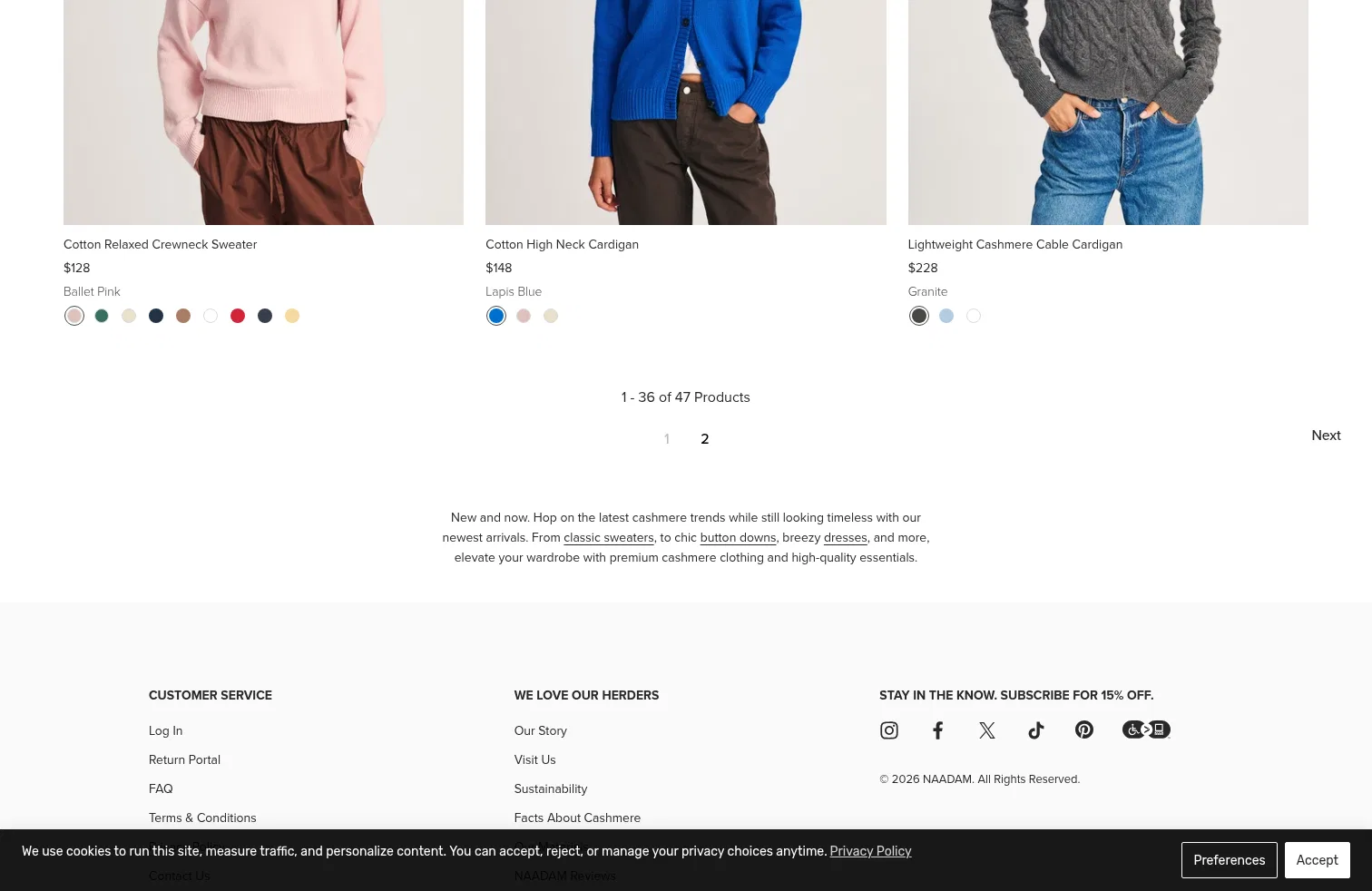naadam.co/collections/womens-new-arrivals on desktop, full screenshot