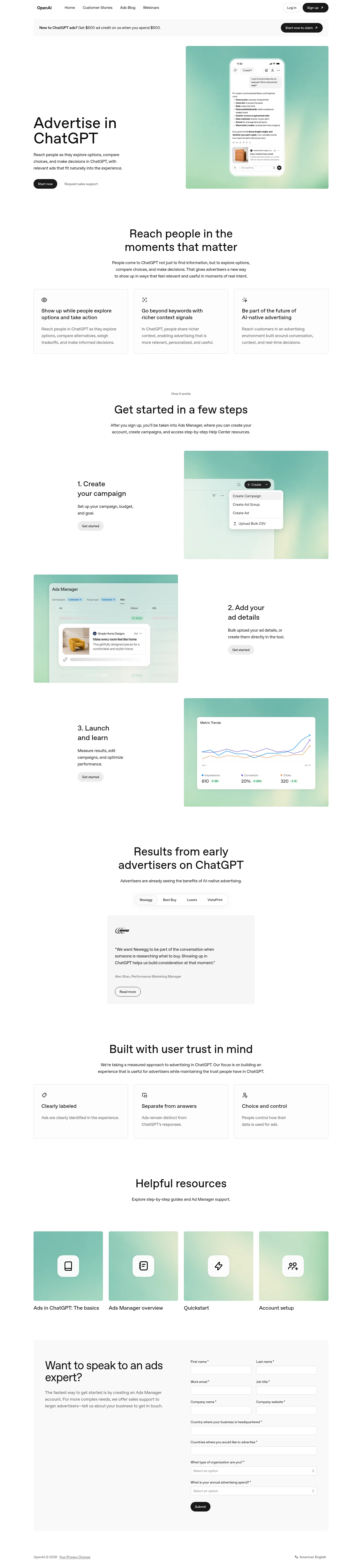 ads.openai.com on desktop, full screenshot
