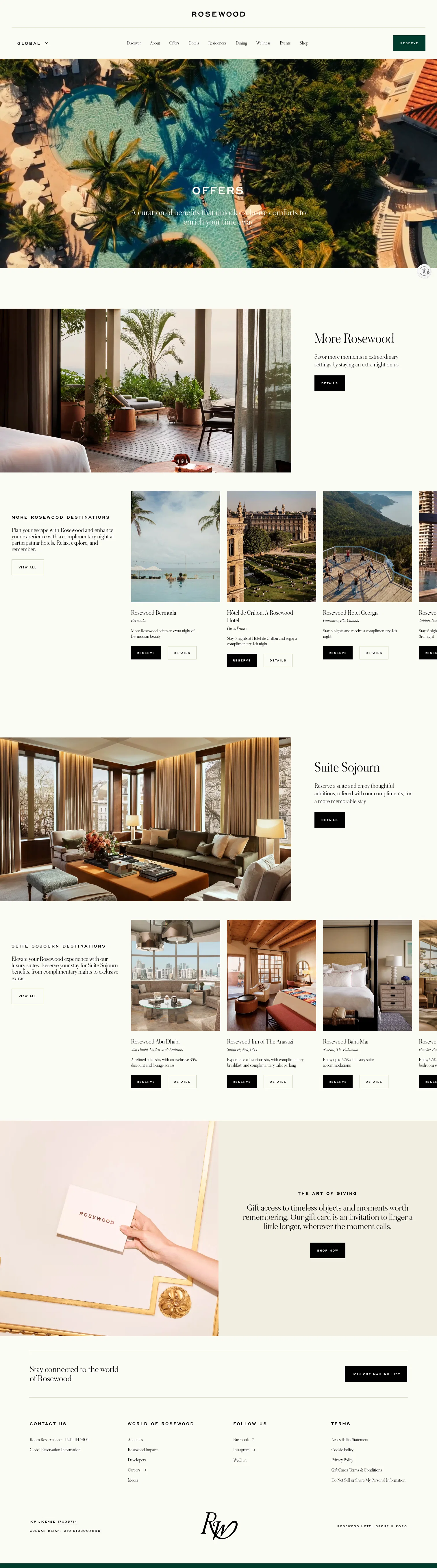 Rosewood Hotels & Resorts landing page
