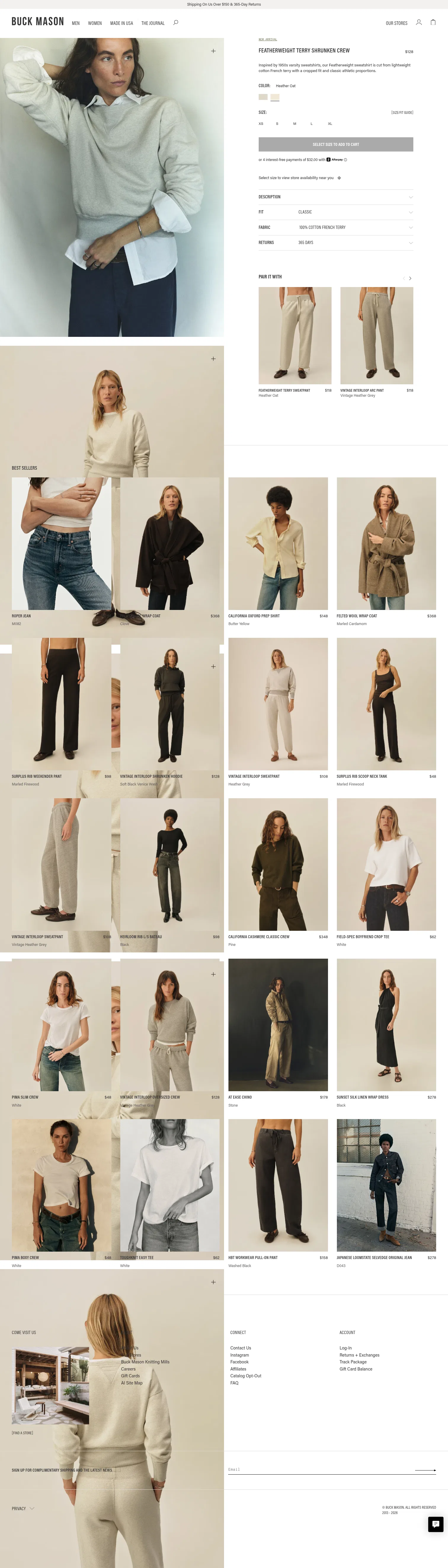 buckmason.com/products/heather-oat-featherweight-terry-shrunken-crew on desktop, full screenshot