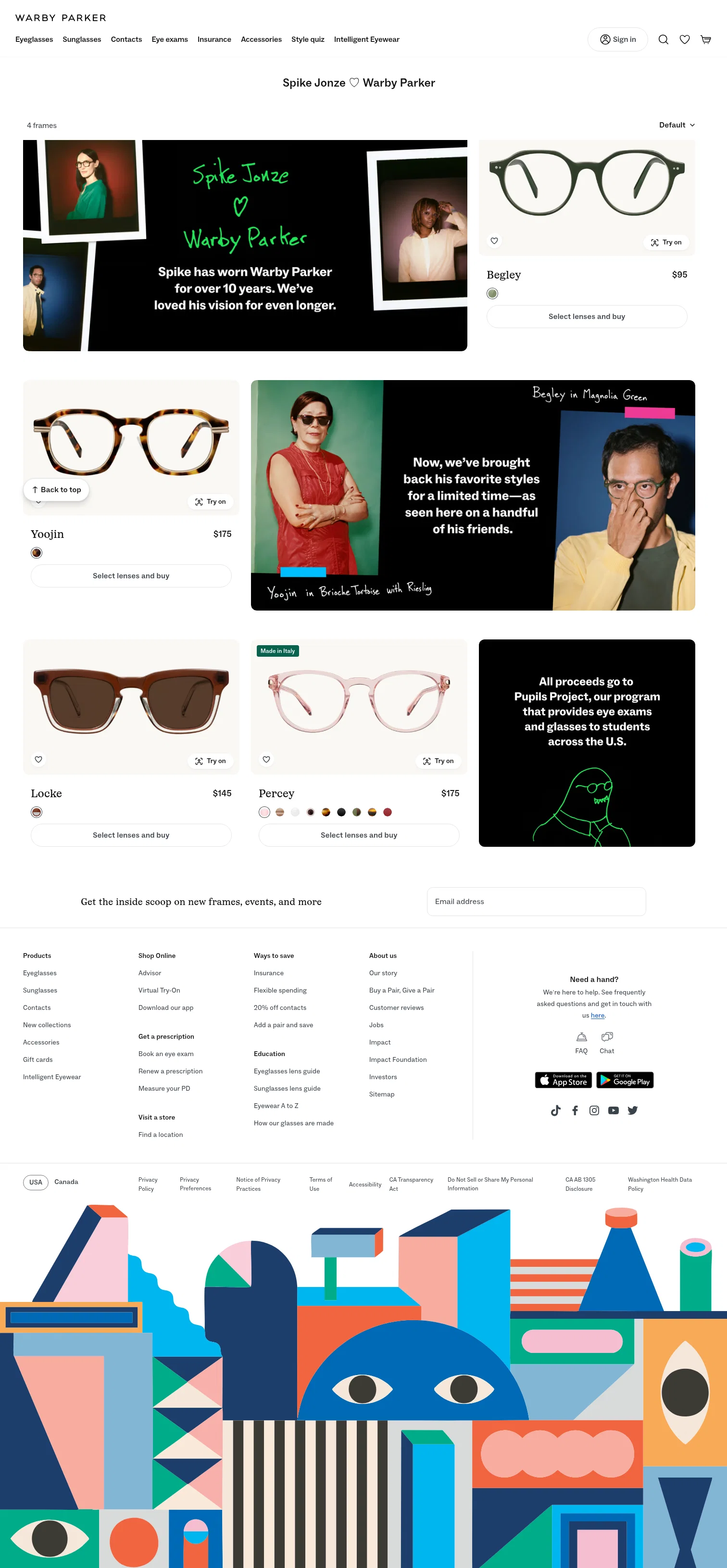 Warby Parker landing page
