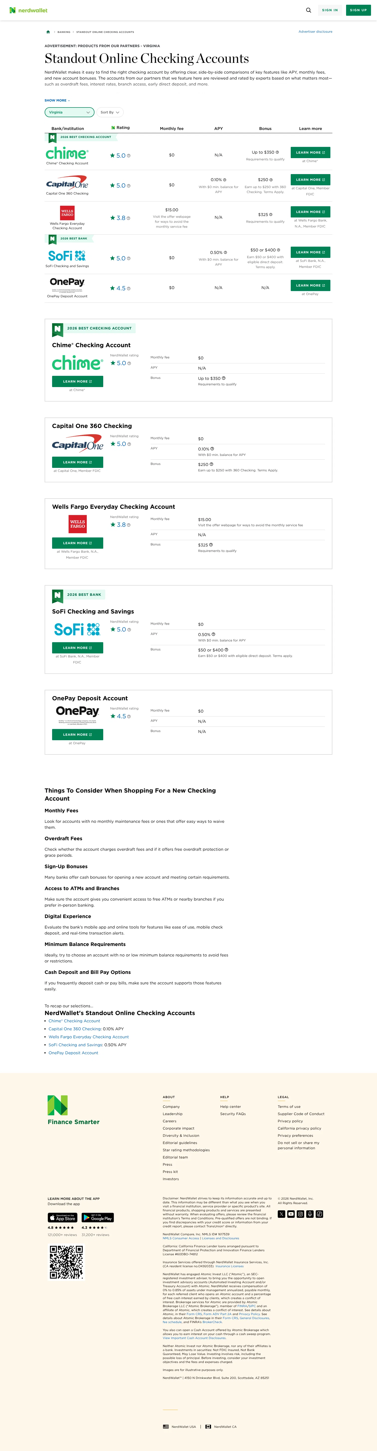 nerdwallet.com/banking/m/standout-online-checking-accounts on desktop, full screenshot