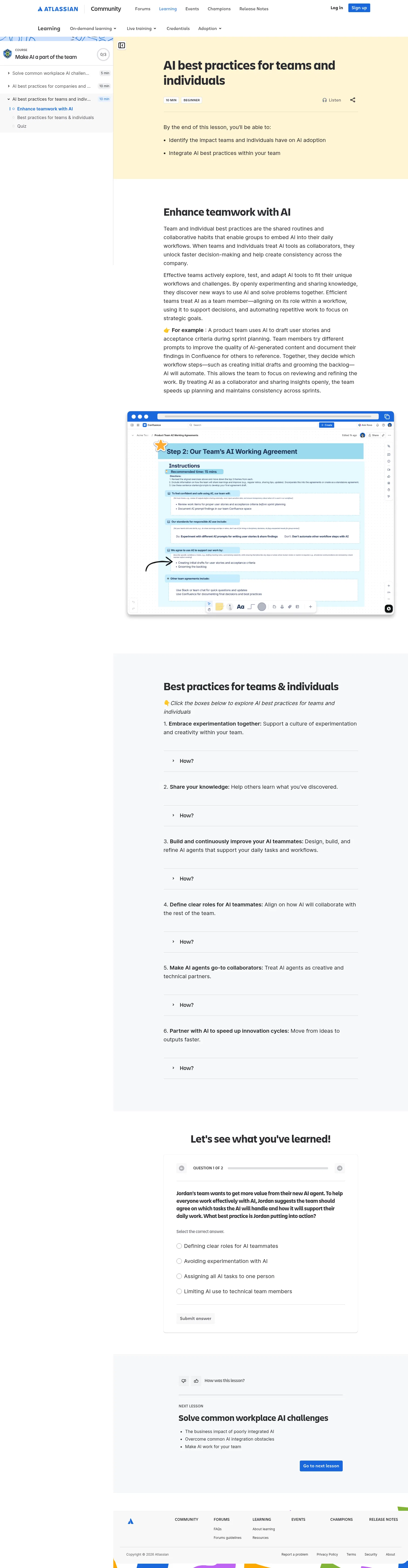 community.atlassian.com/learning/course/make-ai-a-part-of-the-team/lesson/ai-best-practices-for-employees on desktop, full screenshot