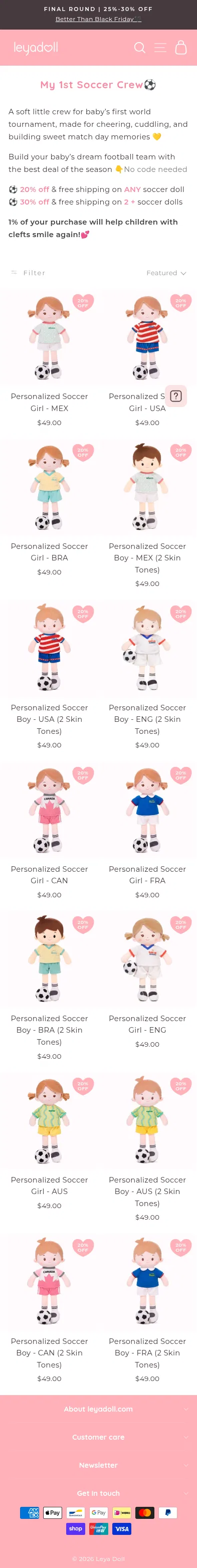 leyadoll.com/collections/career-dolls on mobile, full screenshot