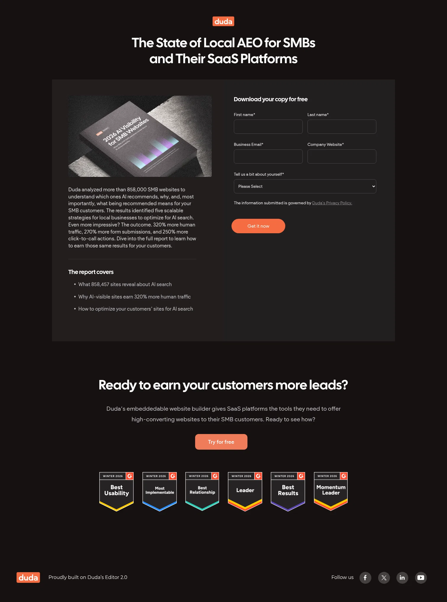 Duda landing page
