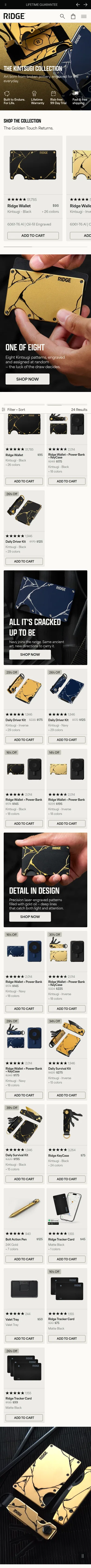 ridge.com/collections/kintsugi-capsule on mobile, full screenshot