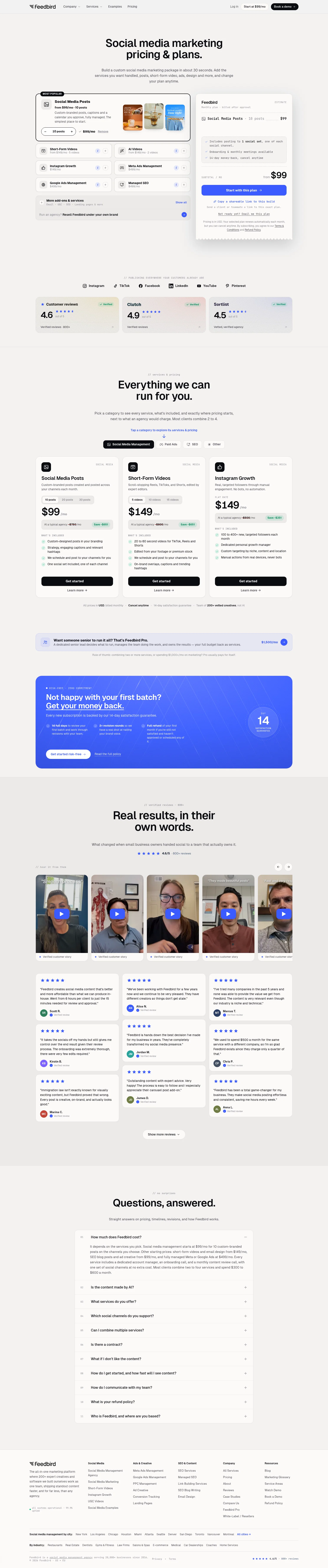 Feedbird landing page