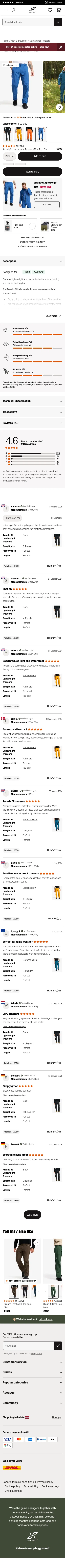 revolutionrace.eu/men/trousers/shell-trousers/arcade-3l-lightweight-pants-men on mobile, full screenshot