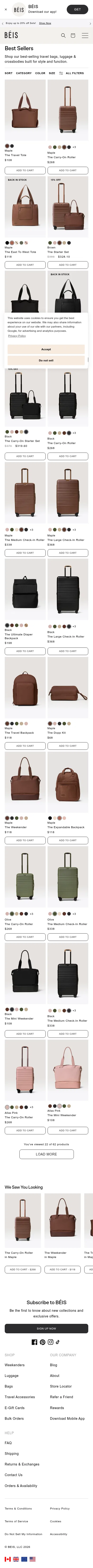 beistravel.com/collections/best-sellers on mobile, full screenshot
