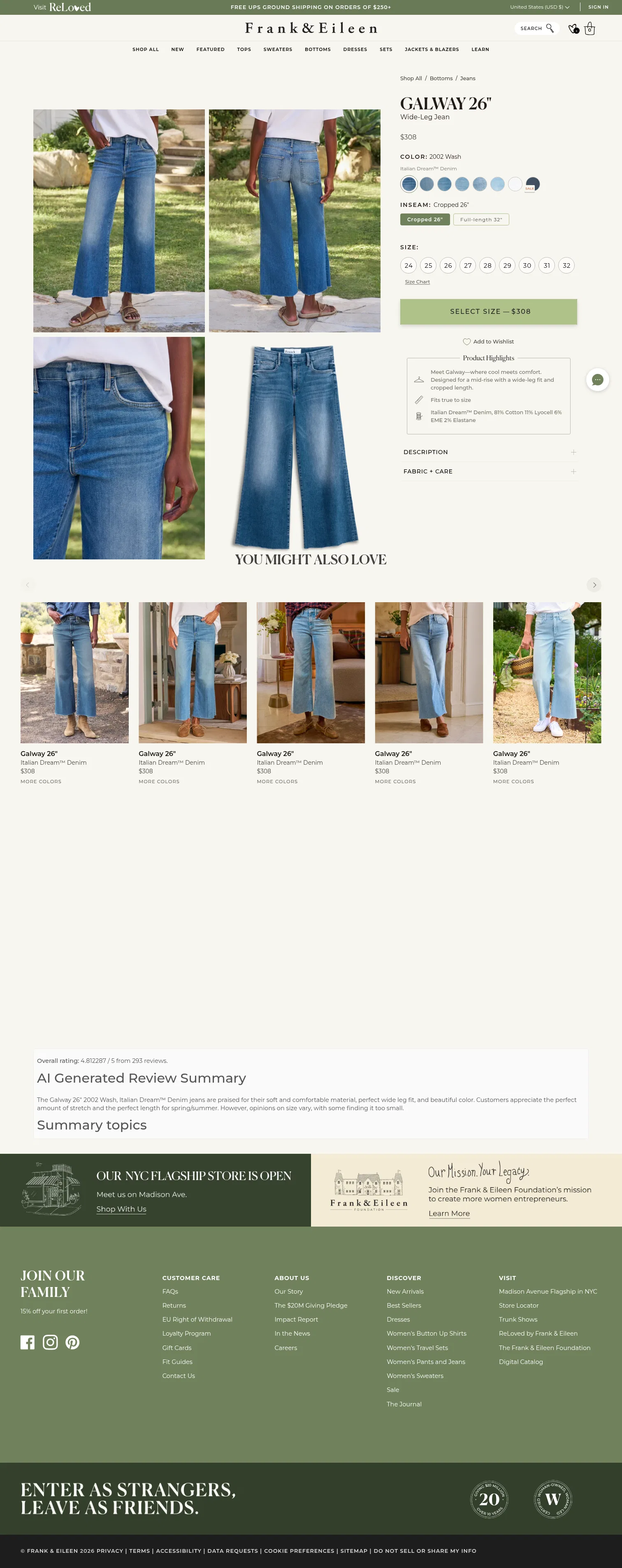 frankandeileen.com/products/galway-26-2002-wash-italian-dream-denim on desktop, full screenshot