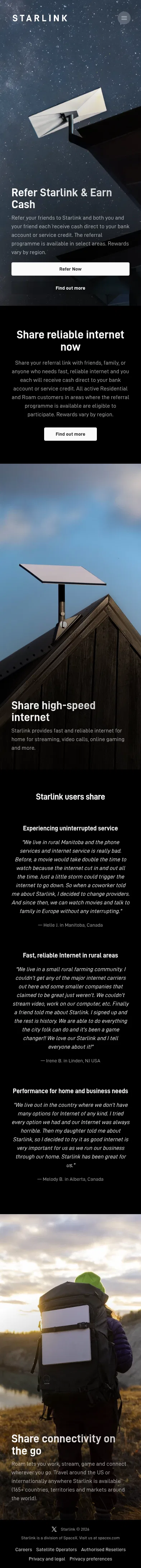 starlink.com/gb/referrals on mobile, full screenshot