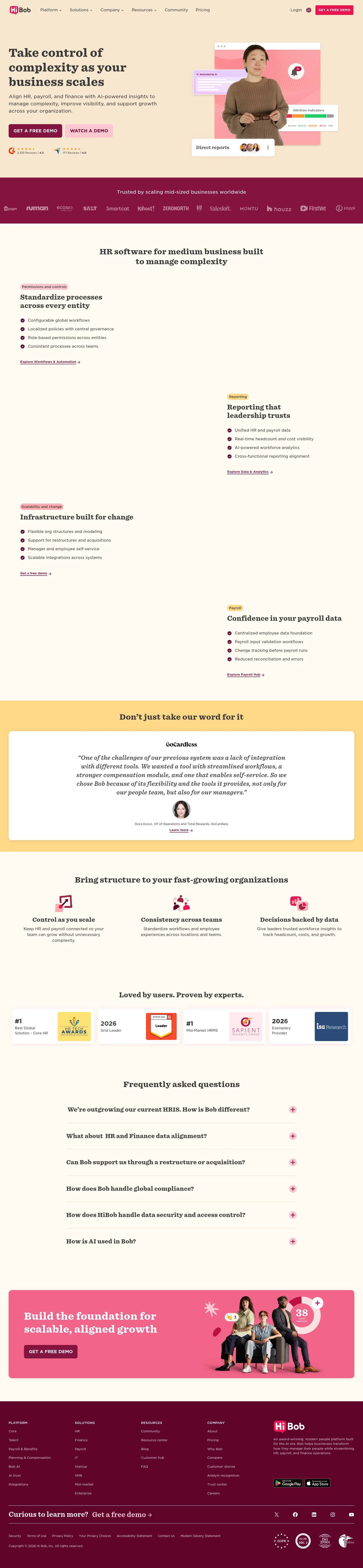 HiBob landing page