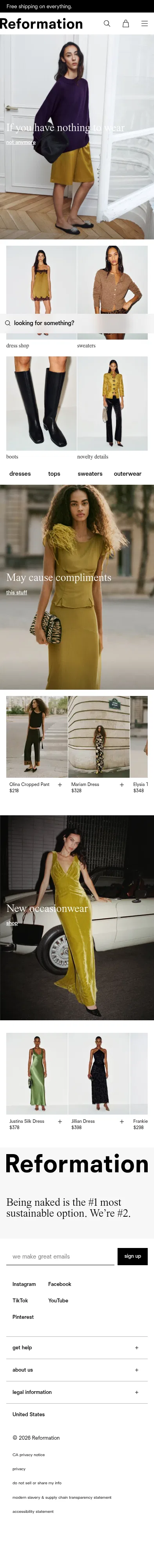 thereformation.com on mobile, full screenshot