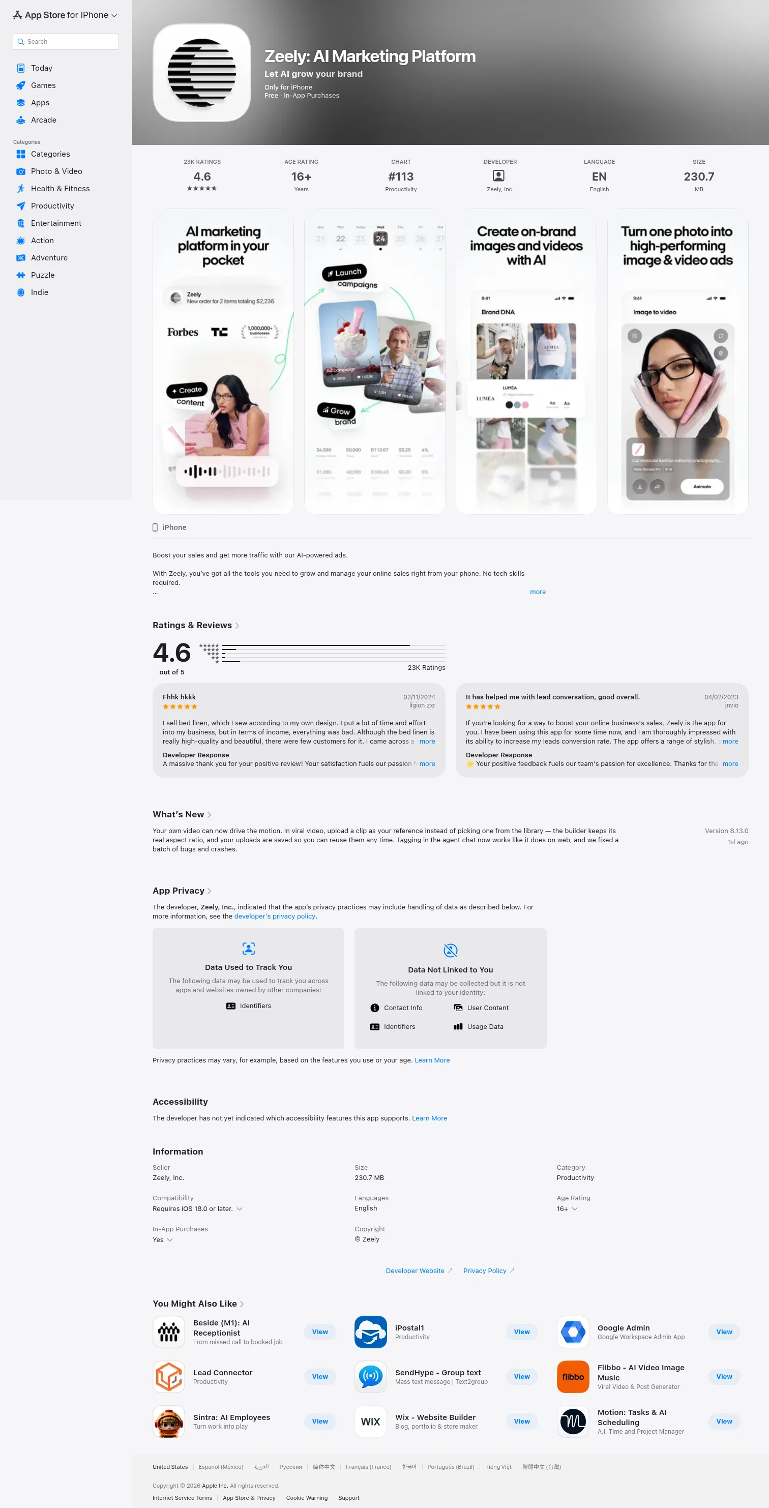 Zeely landing page