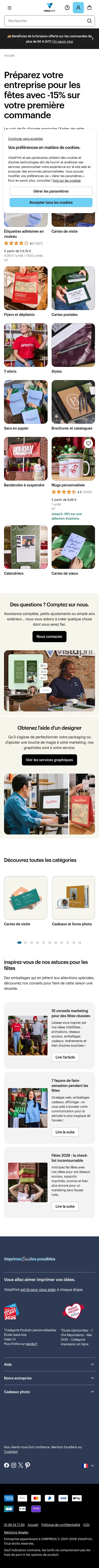 vistaprint.fr/preparatifs-fetes-nouveau-client on mobile, full screenshot