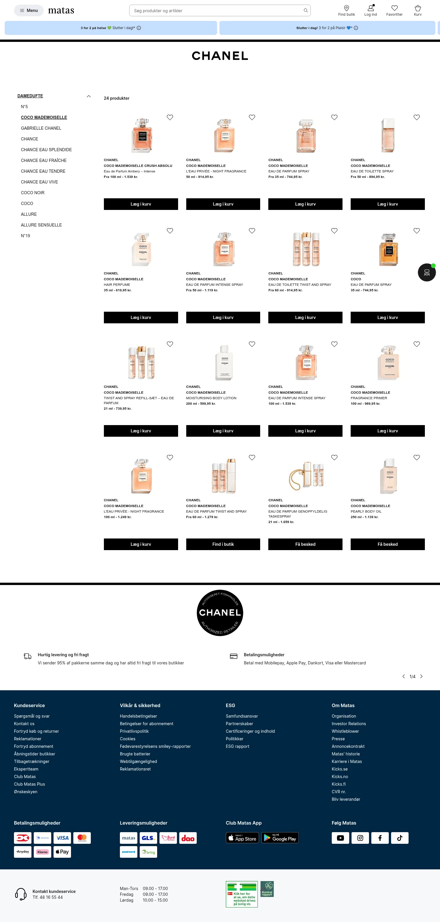 matas.dk/chanel/gruppe/damedufte/coco-mademoiselle on desktop, full screenshot