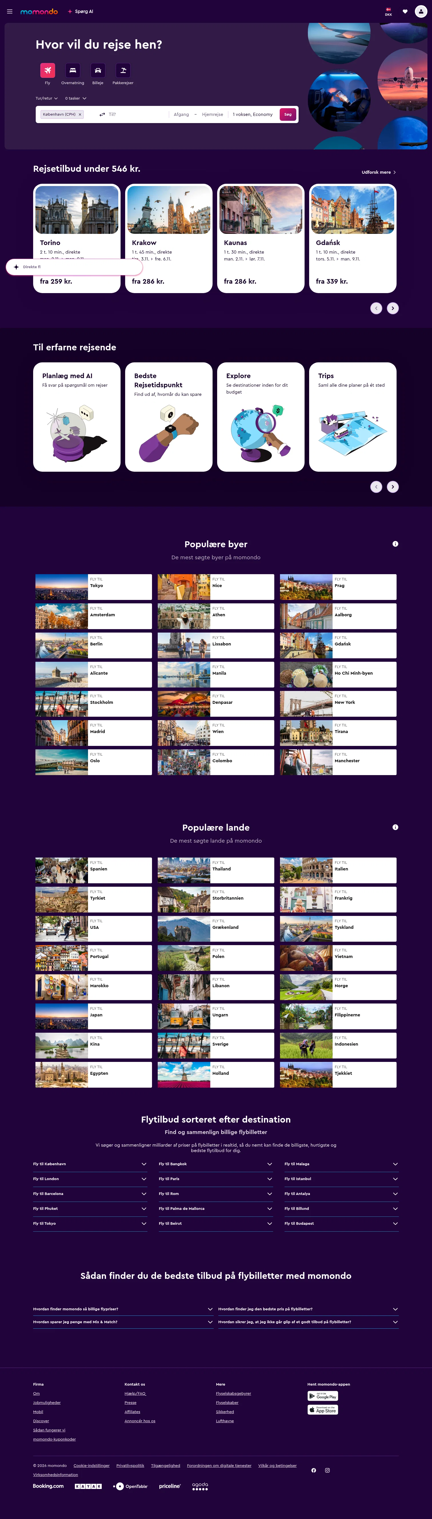 momondo landing page