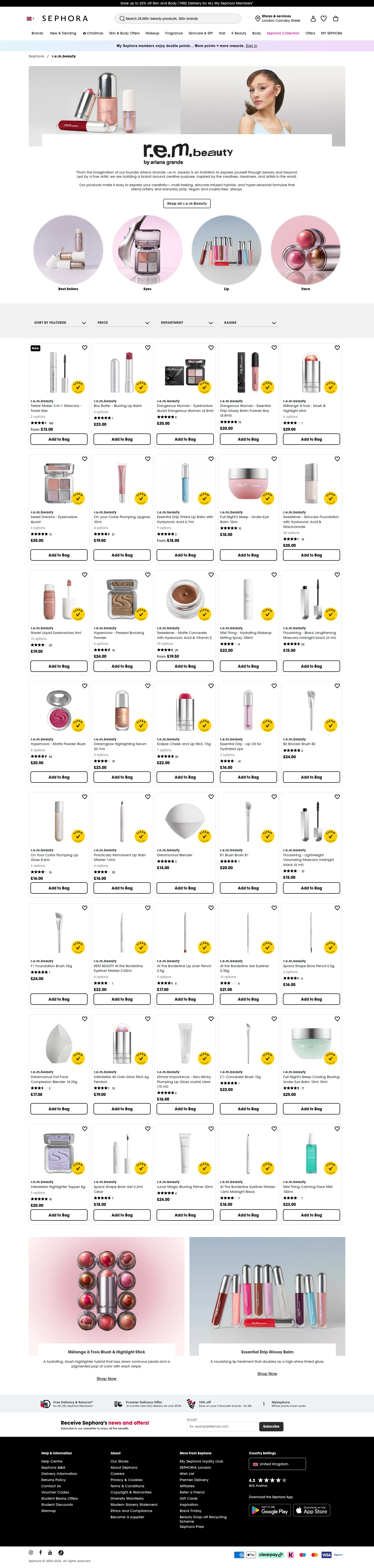 sephora.co.uk/brands/rem-beauty on desktop, full screenshot