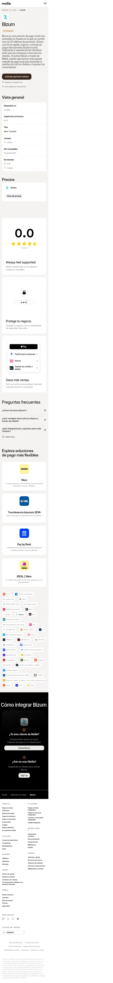 mollie.com/es/payments/bizum on mobile, full screenshot