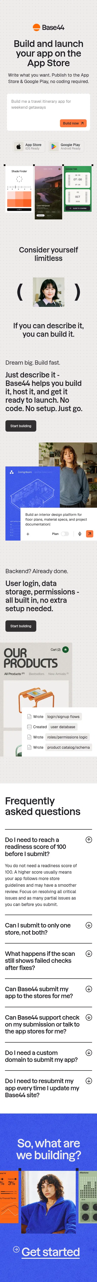 base44.com/lp-en/appweb on mobile, full screenshot