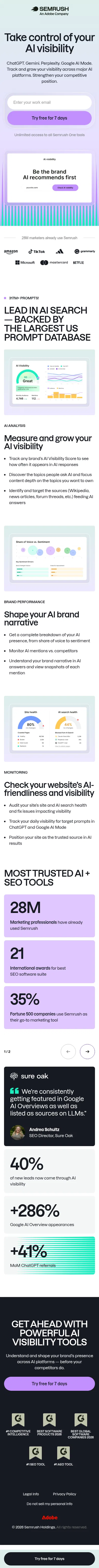 semrush.com/lp/ai-toolkit/en on mobile, full screenshot