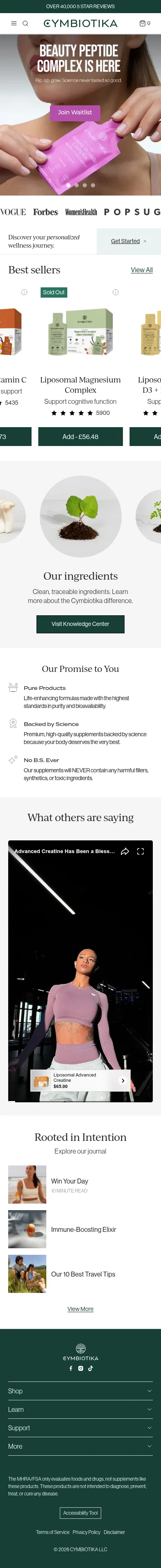 cymbiotika.co.uk on mobile, full screenshot