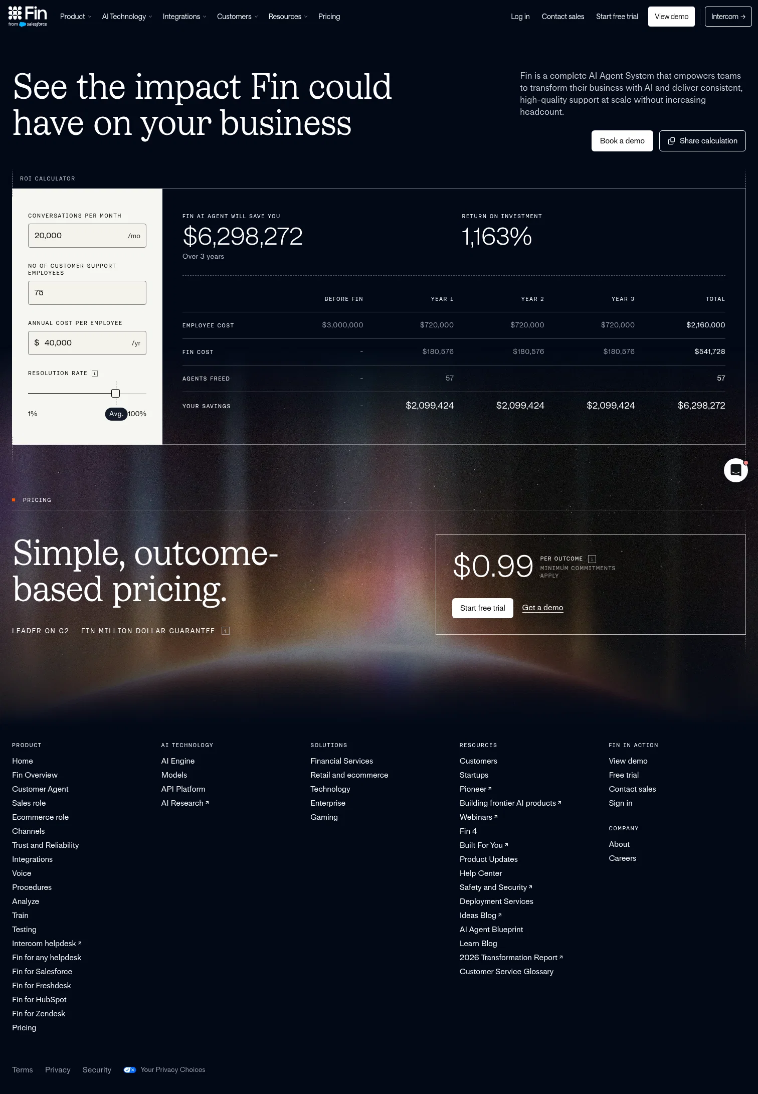 Intercom landing page