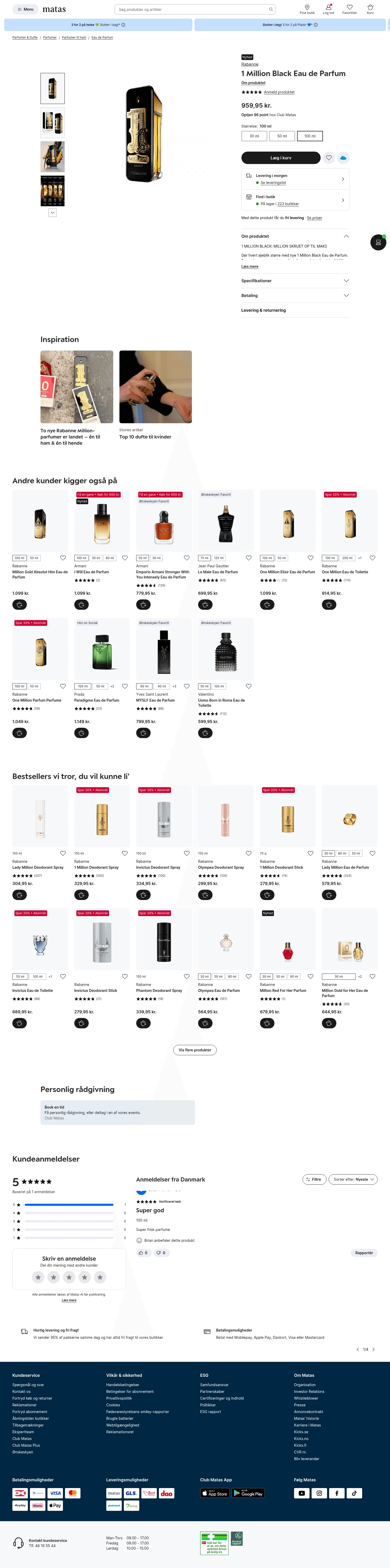 matas.dk/rabanne-1-million-black-eau-de-parfum-100-ml on desktop, full screenshot